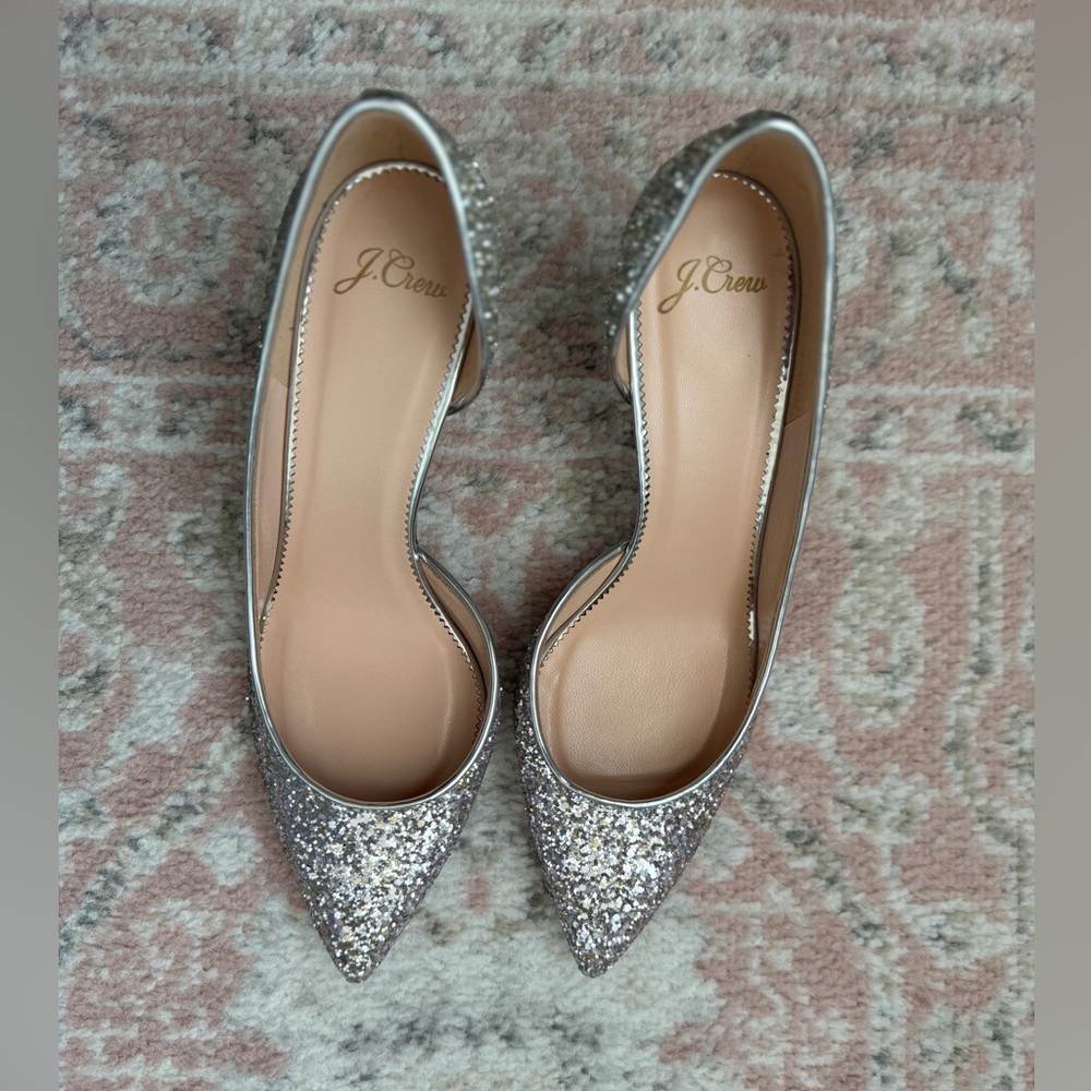 J. Crew Silver Glitter Heels